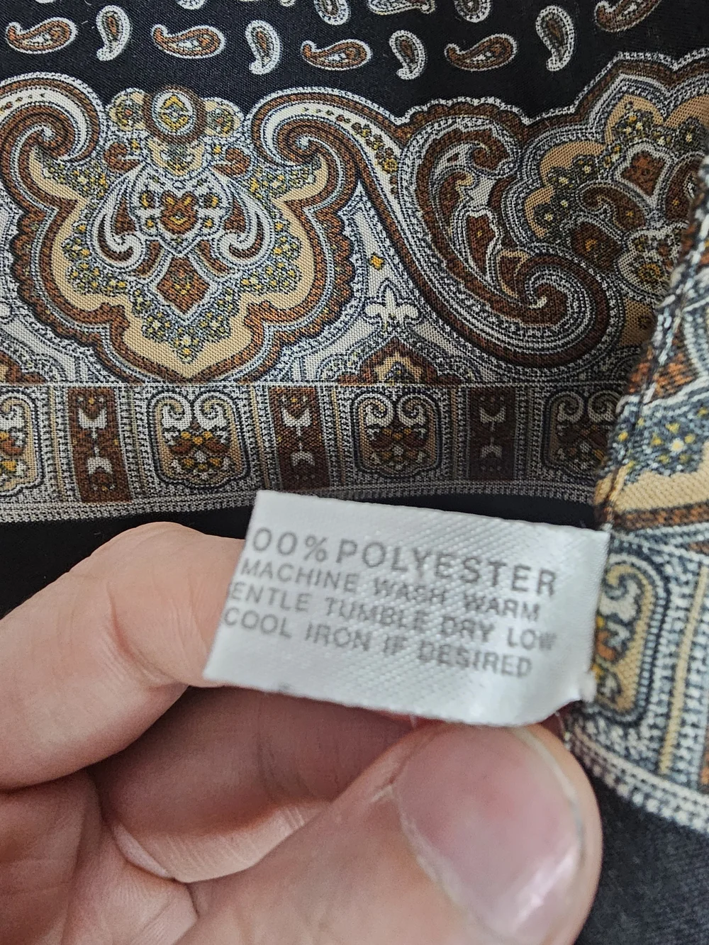 Black Paisley Silky Polyester Scarf with Brown & Cream Accents